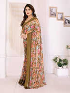 SHYAMIKA Moss Satin Patta Georgette Floral Printed Saree with Blouse