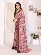 SHYAMIKA Moss Satin Patta Georgette Floral Printed Saree with Blouse