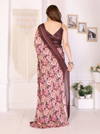 SHYAMIKA Moss Satin Patta Georgette Floral Printed Saree with Blouse