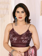 SHYAMIKA Moss Satin Patta Georgette Floral Printed Saree with Blouse