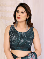 SHYAMIKA Moss Satin Patta Georgette Floral Printed Saree with Blouse