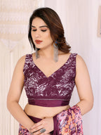 SHYAMIKA Moss Satin Patta Georgette Floral Printed Saree with Blouse