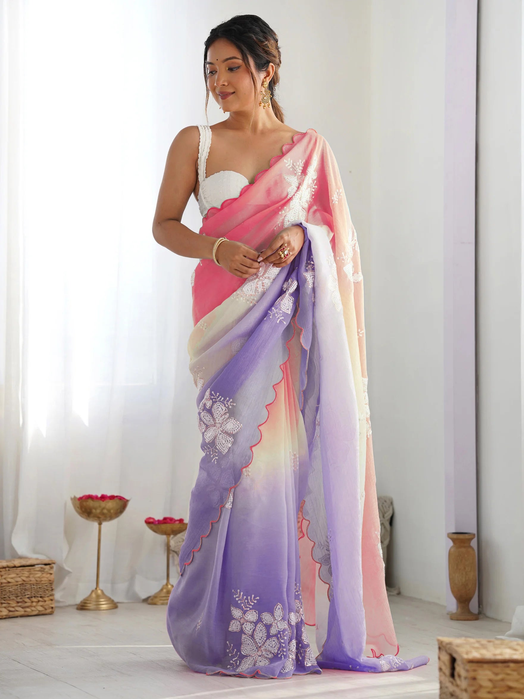 SHYAMIKA Gold Crush Roto Banglori Embroidered Saree with Blouse