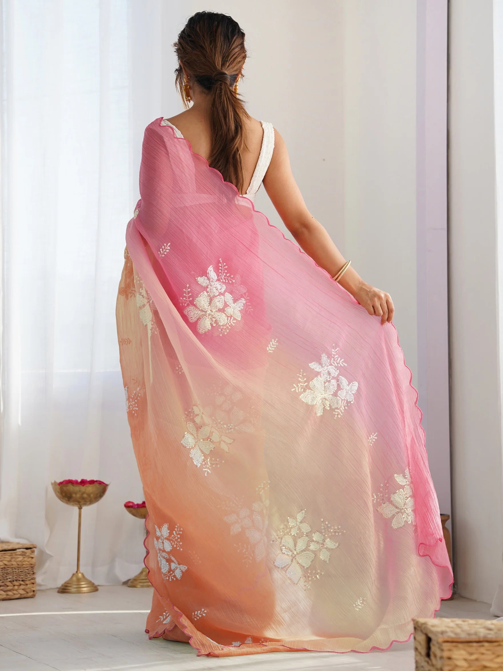 SHYAMIKA Gold Crush Roto Banglori Embroidered Saree with Blouse