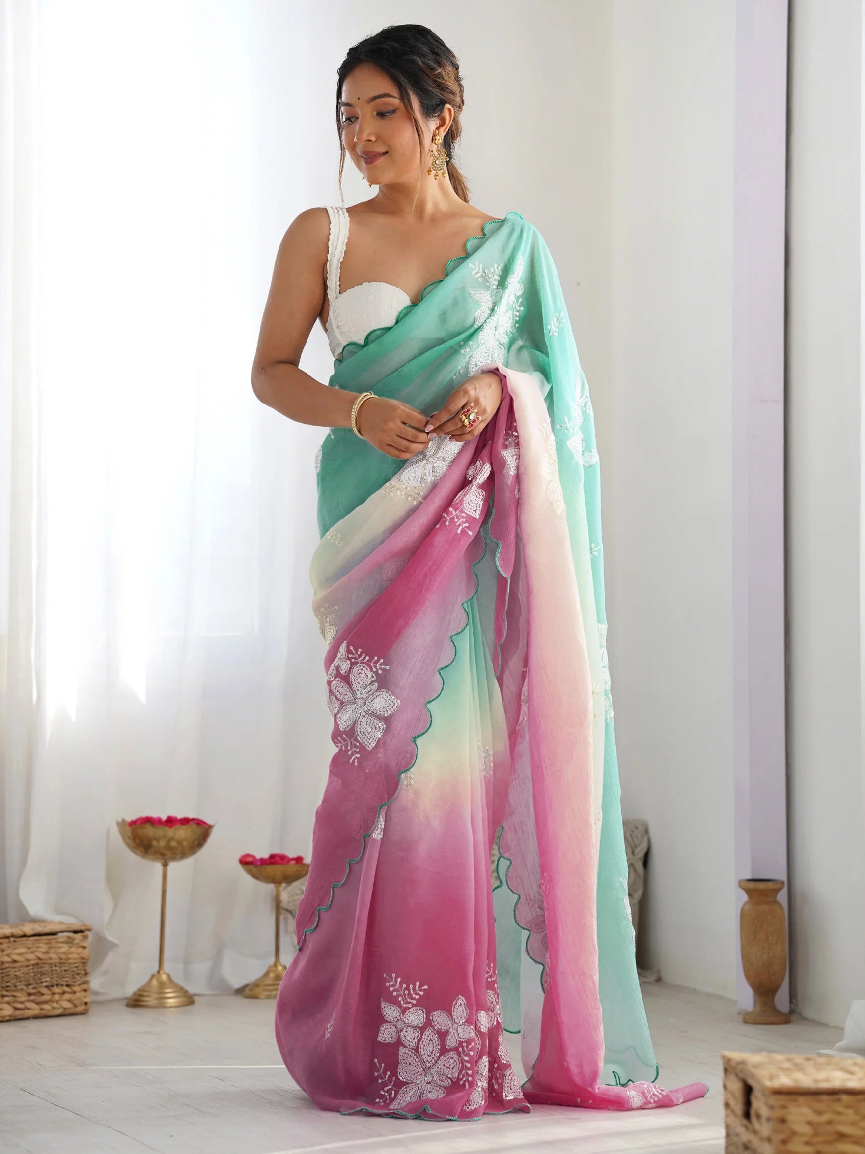 SHYAMIKA Gold Crush Roto Banglori Embroidered Saree with Blouse