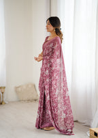SHYAMIKA Bright Satin Patta Digital Floral Printed Saree with Blouse