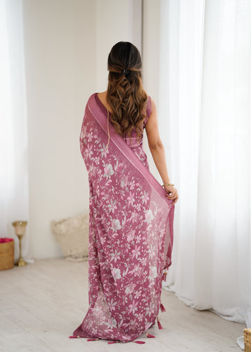 SHYAMIKA Bright Satin Patta Digital Floral Printed Saree with Blouse