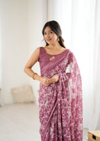 SHYAMIKA Bright Satin Patta Digital Floral Printed Saree with Blouse