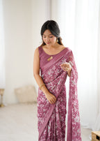 SHYAMIKA Bright Satin Patta Digital Floral Printed Saree with Blouse
