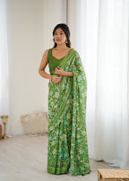 SHYAMIKA Bright Satin Patta Digital Floral Printed Saree with Blouse