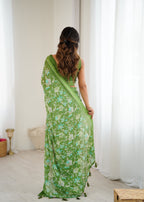 SHYAMIKA Bright Satin Patta Digital Floral Printed Saree with Blouse