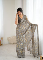 SHYAMIKA Bright Satin Patta Digital Floral Printed Saree with Blouse