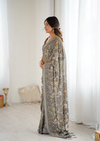 SHYAMIKA Bright Satin Patta Digital Floral Printed Saree with Blouse