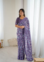 SHYAMIKA Bright Satin Patta Digital Floral Printed Saree with Blouse