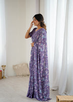 SHYAMIKA Bright Satin Patta Digital Floral Printed Saree with Blouse