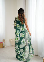 SHYAMIKA Georgette Floral Printed Saree with Mirror Work & Blouse
