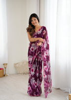 SHYAMIKA Georgette Floral Printed Saree with Mirror Work & Blouse