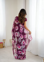 SHYAMIKA Georgette Floral Printed Saree with Mirror Work & Blouse