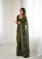 SHYAMIKA Georgette Patta Saree with Foil Work, Lace and Blouse