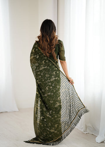 SHYAMIKA Georgette Patta Saree with Foil Work, Lace and Blouse