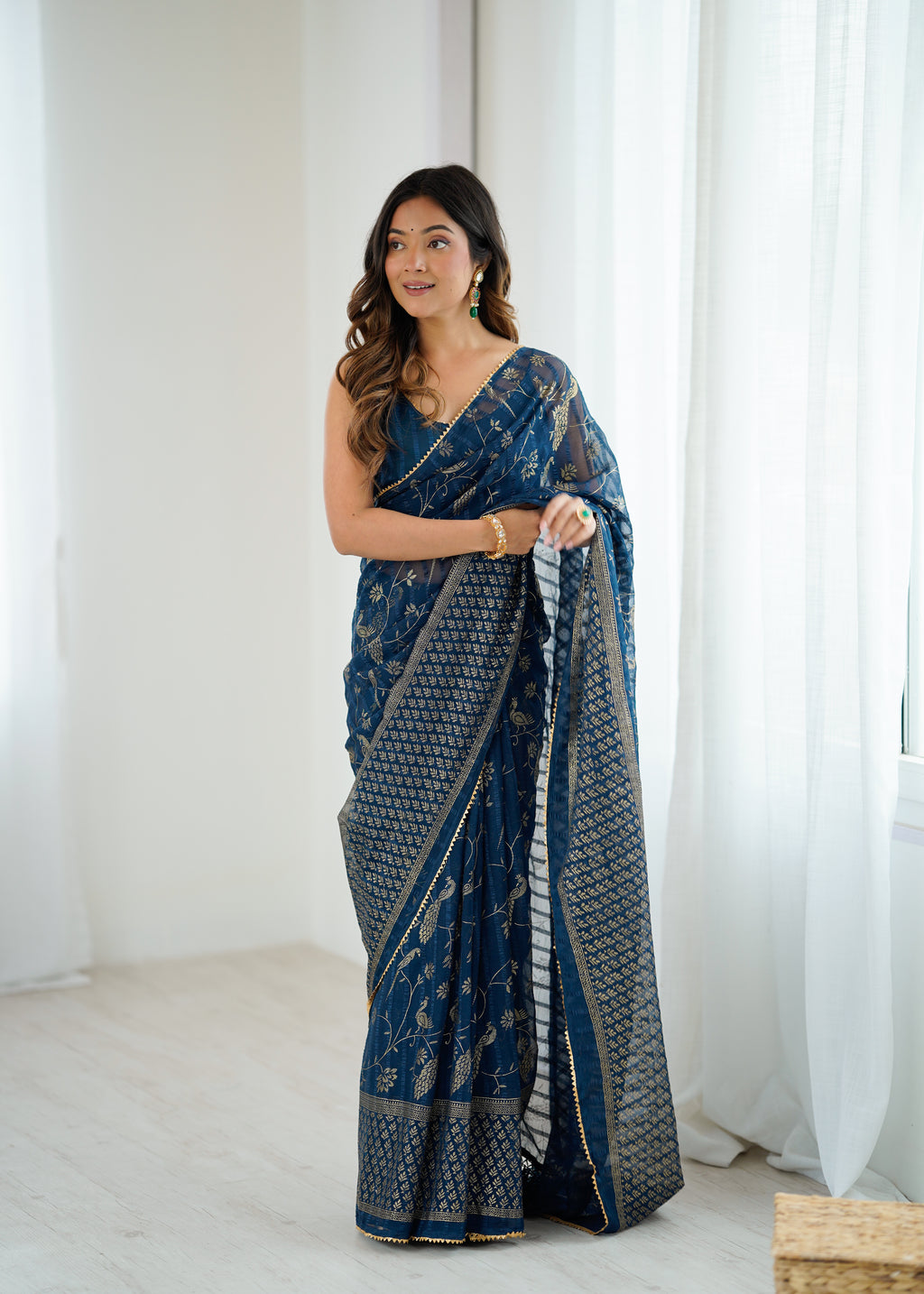 SHYAMIKA Georgette Patta Saree with Foil Work, Lace and Blouse