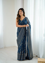 SHYAMIKA Georgette Patta Saree with Foil Work, Lace and Blouse