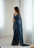SHYAMIKA Georgette Patta Saree with Foil Work, Lace and Blouse