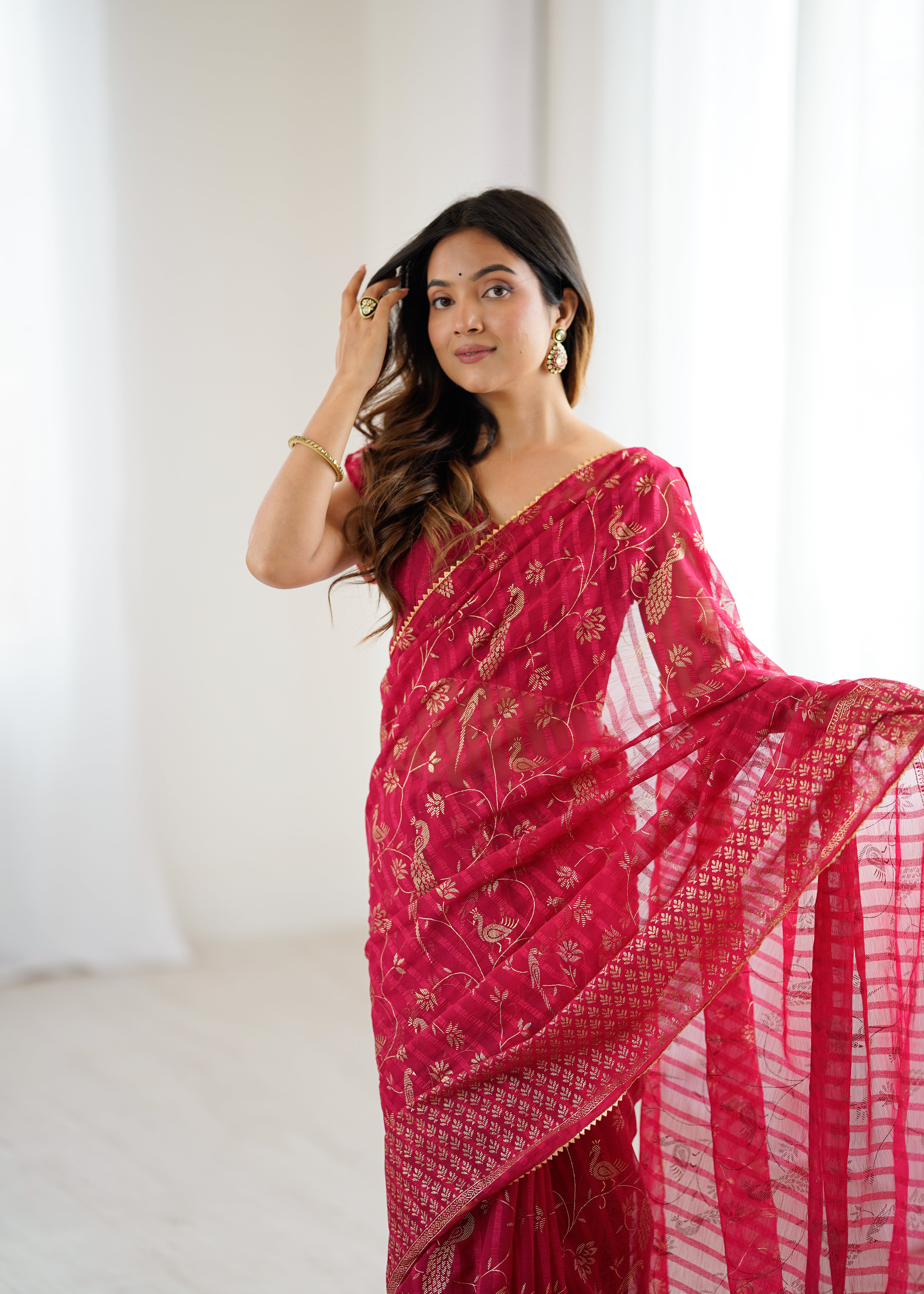 SHYAMIKA Georgette Patta Saree with Foil Work, Lace and Blouse
