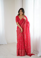 SHYAMIKA Georgette Patta Saree with Foil Work, Lace and Blouse