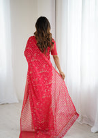 SHYAMIKA Georgette Patta Saree with Foil Work, Lace and Blouse