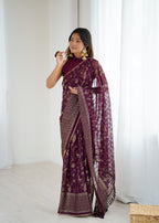 SHYAMIKA Georgette Patta Saree with Foil Work, Lace and Blouse