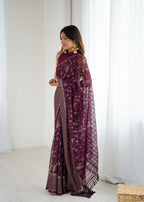 SHYAMIKA Georgette Patta Saree with Foil Work, Lace and Blouse
