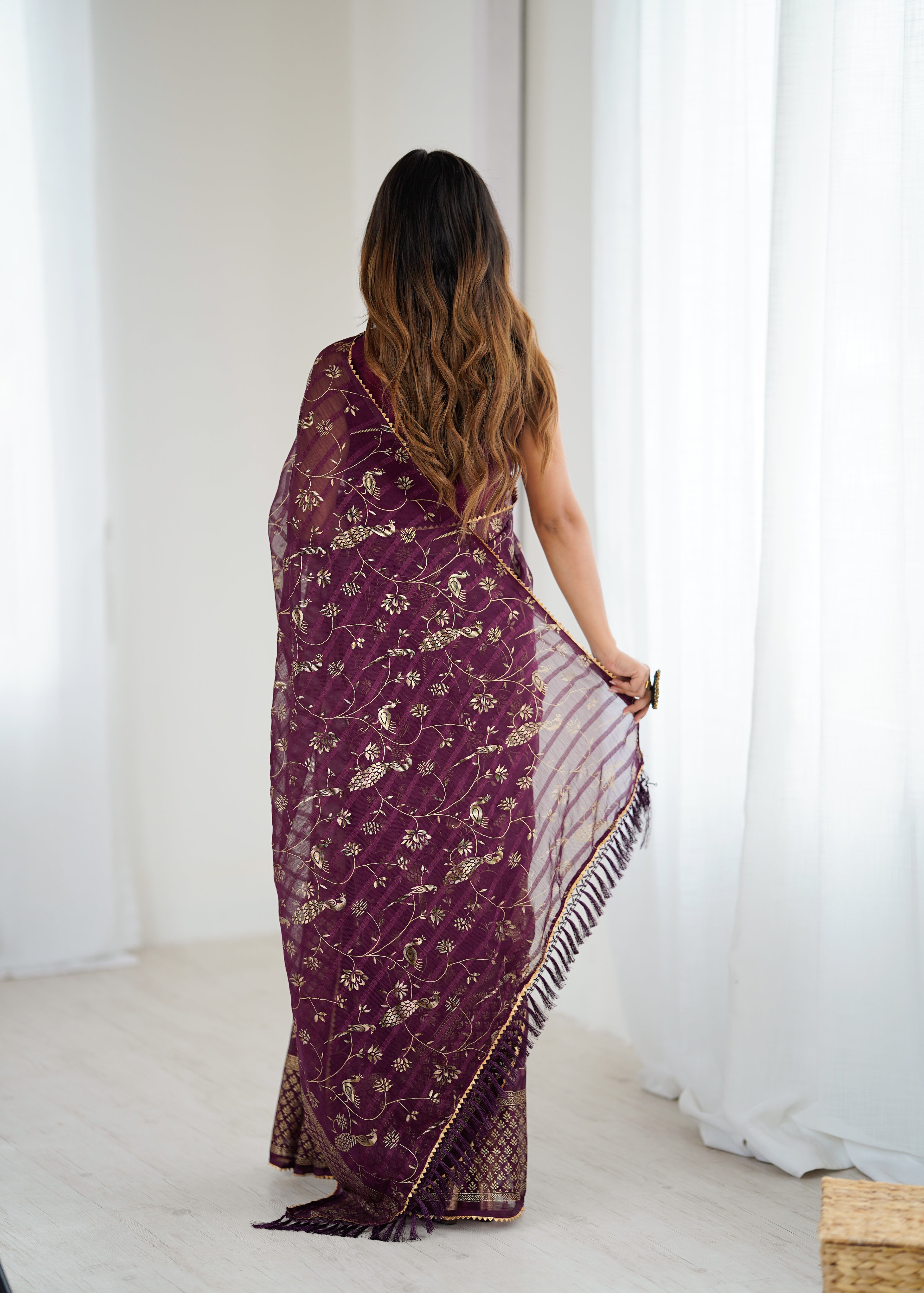 SHYAMIKA Georgette Patta Saree with Foil Work, Lace and Blouse