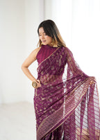 SHYAMIKA Georgette Patta Saree with Foil Work, Lace and Blouse