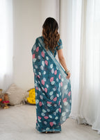 SHYAMIKA Linen Patta Printed Saree with Blouse