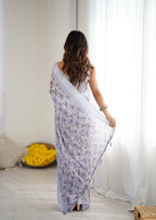 SHYAMIKA Bright Moss Satin Patta Printed Light Purple Saree with Blouse