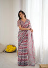SHYAMIKA Grey Digital Printed Georgette Saree with Mirror Work & Blouse