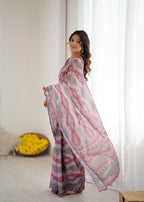 SHYAMIKA Grey Digital Printed Georgette Saree with Mirror Work & Blouse