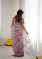 SHYAMIKA Grey Digital Printed Georgette Saree with Mirror Work & Blouse