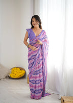 SHYAMIKA Purple Digital Printed Georgette Saree with Mirror Work & Blouse