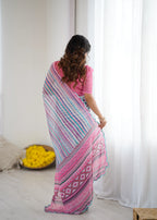 SHYAMIKA Sky Blue Digital Printed Georgette Saree with Mirror Work & Blouse