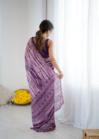 SHYAMIKA Wine Digital Printed Georgette Saree with Mirror Work & Blouse