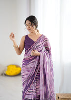 SHYAMIKA Wine Digital Printed Georgette Saree with Mirror Work & Blouse