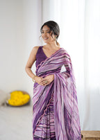 SHYAMIKA Wine Digital Printed Georgette Saree with Mirror Work & Blouse