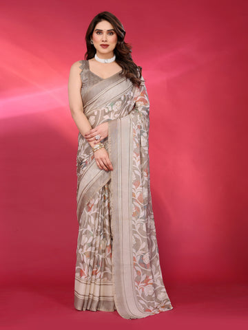 SHYAMIKA Chiffon Brasso Printed Saree with Foil Work & Embroidered Blouse
