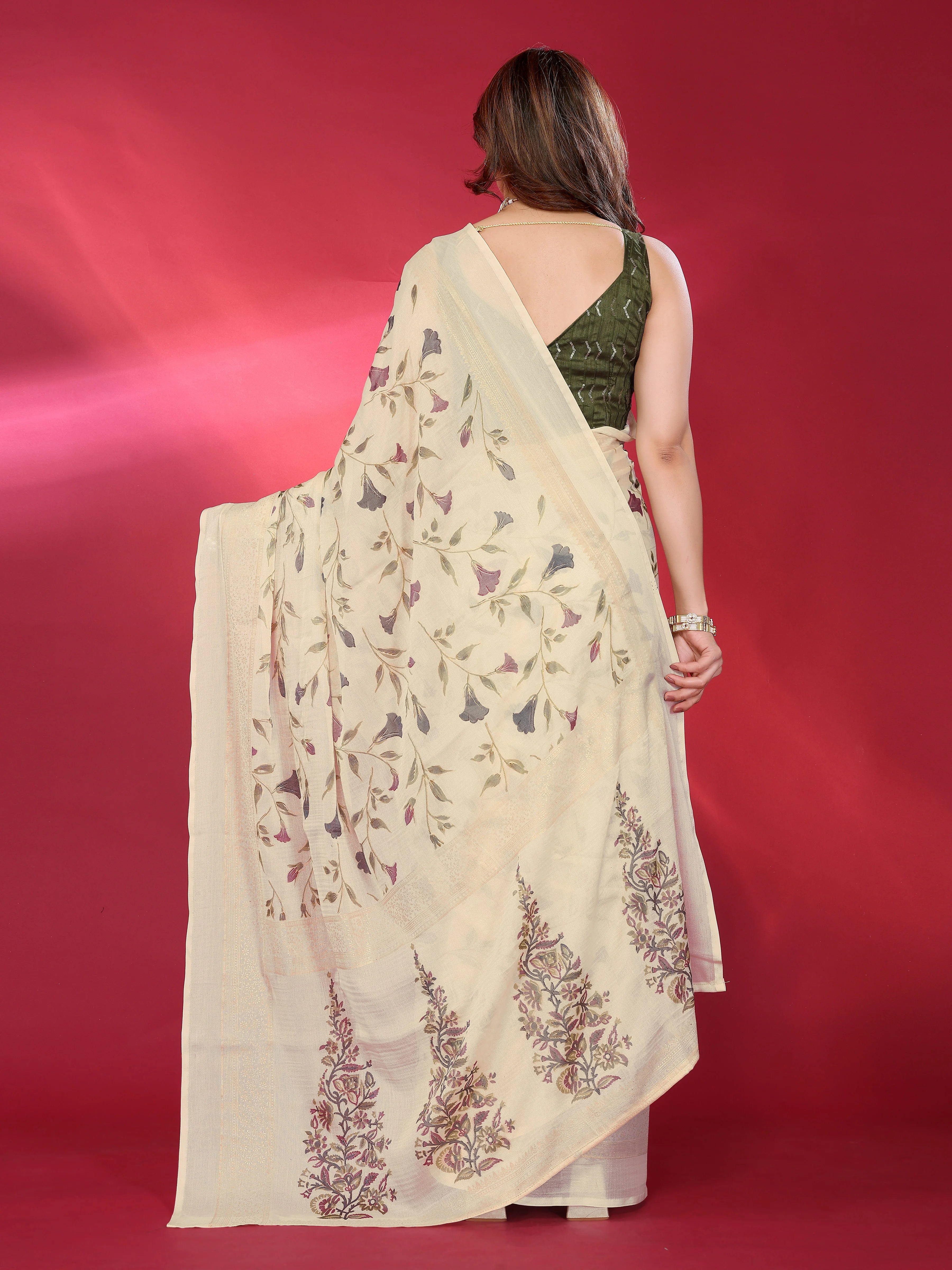 SHYAMIKA Chiffon Brasso Printed Saree with Foil Work & Embroidered Blouse