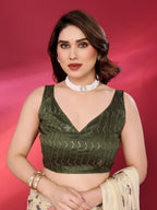 SHYAMIKA Chiffon Brasso Printed Saree with Foil Work & Embroidered Blouse