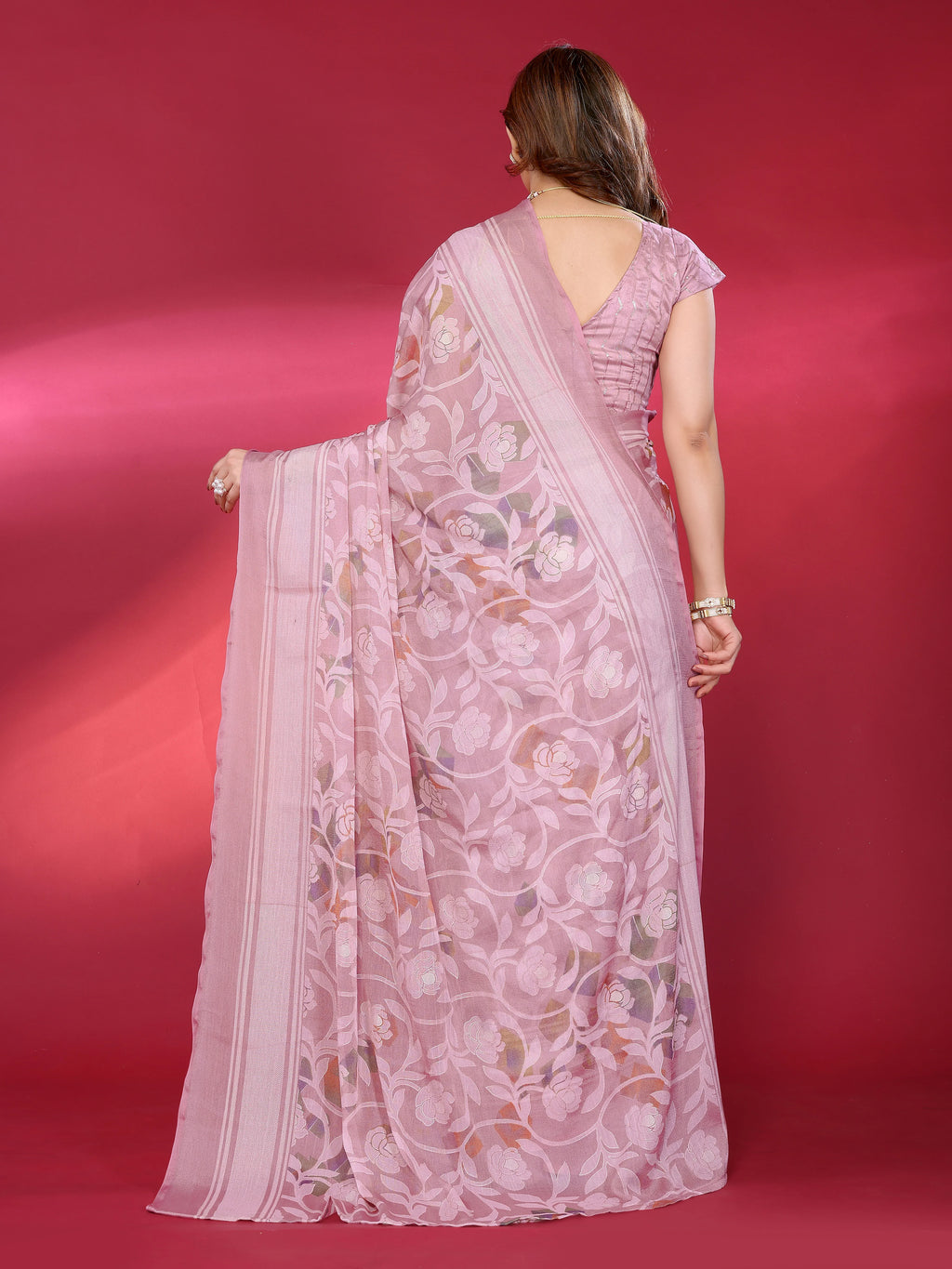 SHYAMIKA Chiffon Brasso Printed Saree with Foil Work & Embroidered Blouse