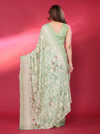 SHYAMIKA Chiffon Brasso Printed Saree with Foil Work & Embroidered Blouse