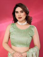 SHYAMIKA Chiffon Brasso Printed Saree with Foil Work & Embroidered Blouse